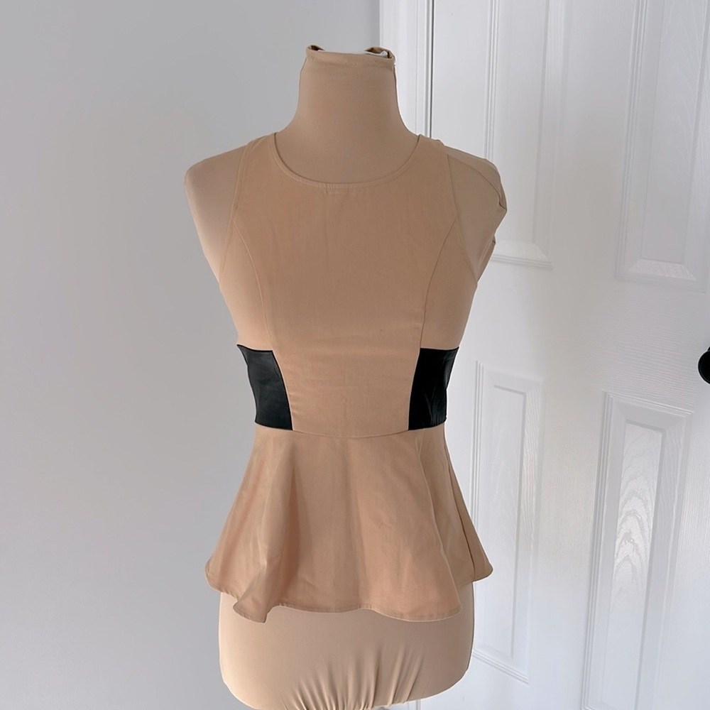 PJK Patterson J Kincaid  Alo Leather Panel Peplum Top